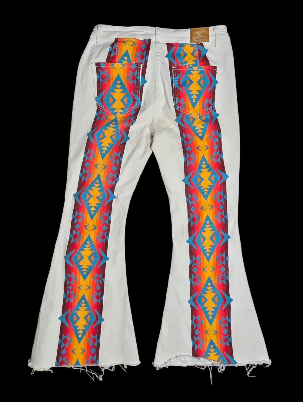 Ranch Dressn Super Flare Jeans White Southwestern Western Hippie Boho Size 16